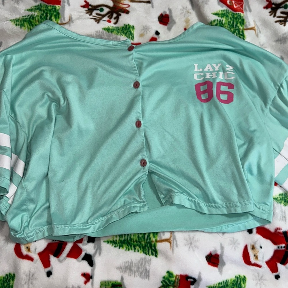 Green Sleep Shirt Crop Top, Small, Open to offers